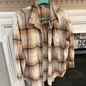 Old Navy Beige and Brown Plaid Shirt